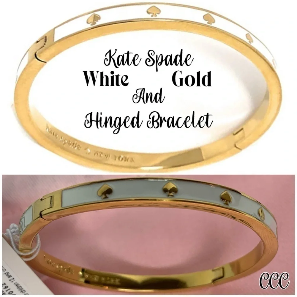Kate Spade White and Gold Hinged Bracelet NWT
